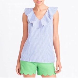 J. Crew Women's Striped V-neck ruffle tank